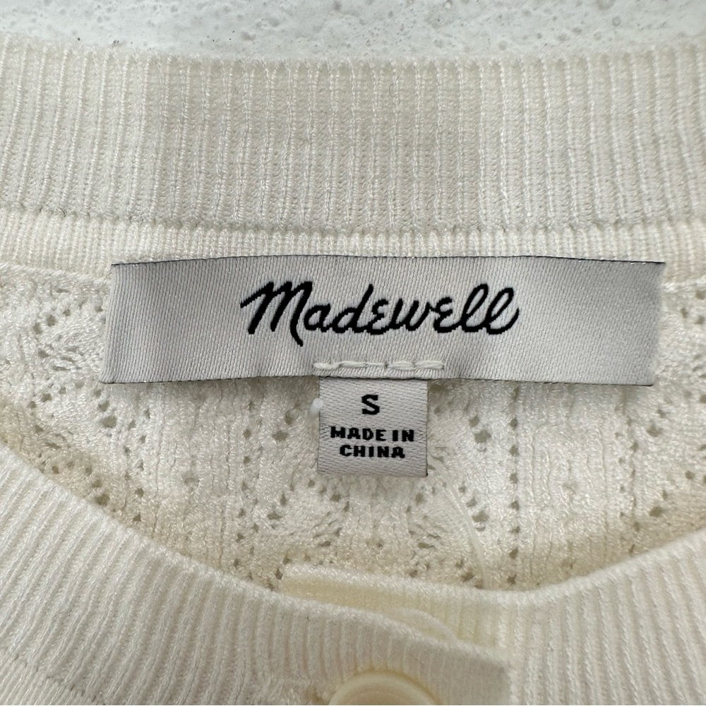 Madewell Cream Signature Open-Knit Cardigan Ruffle Hem NWT Casual Lightweight - Picture 3 of 9